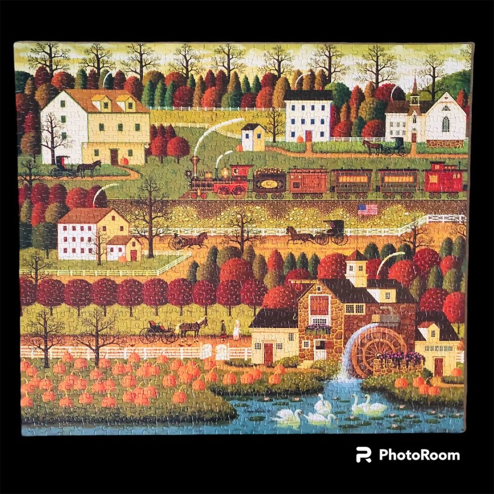 COMPLETE Charles Wysocki Americana Honey Pumpkin Valley 1000 Pc Puzzle Cottage